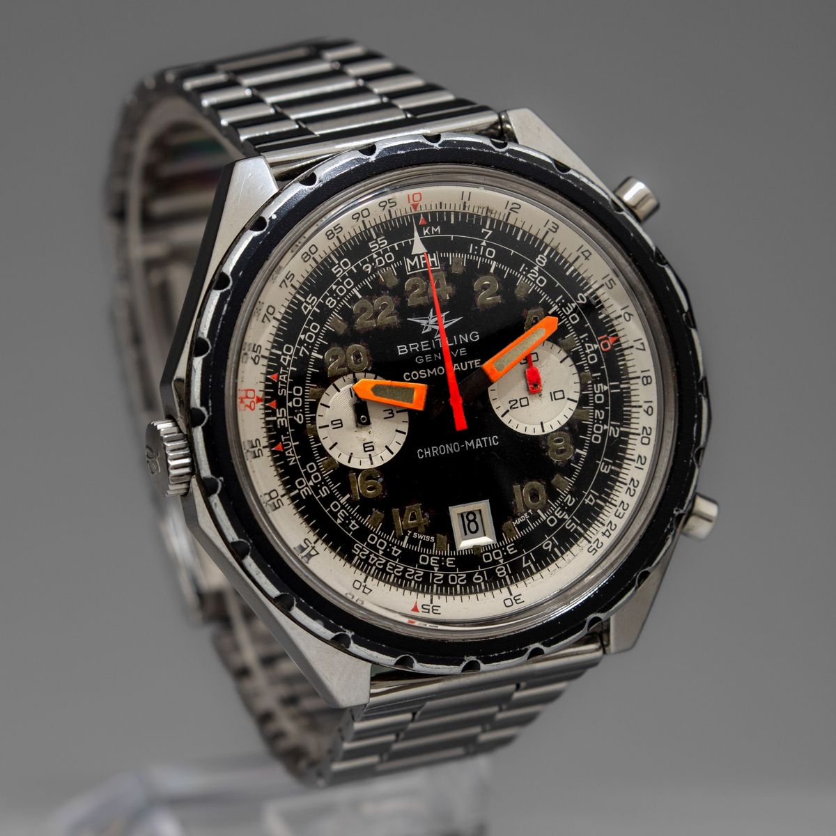 Breitling - Cosmonaute Cronografo in Acciaio con Ghiera Interna Girevole, Anni '70 con Datario e ...