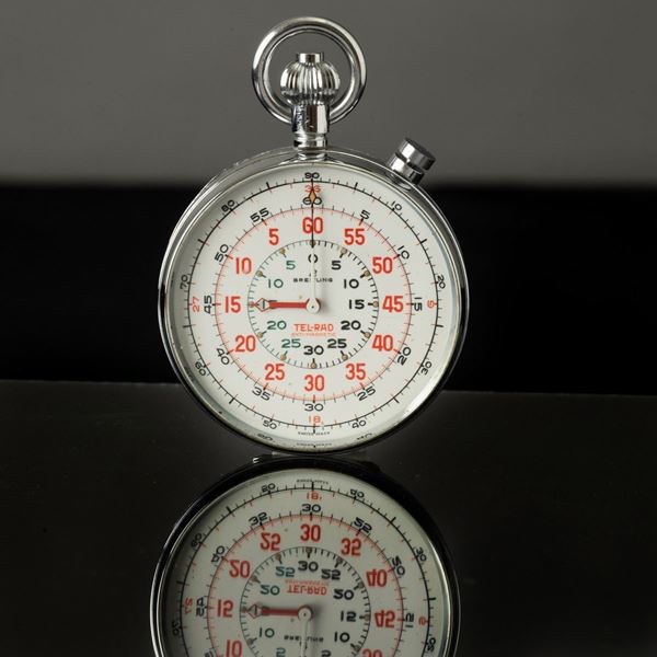 BREITLING - Tel-Rad stopwatch ref. 1575, d'acciaio anni '60 con bollino originale sul retro