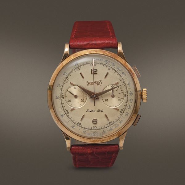 EBERHARD - Extrafort ref 14007 cronografo due contatori d'oro 18k con tasti quadri, carica manuale anni '50