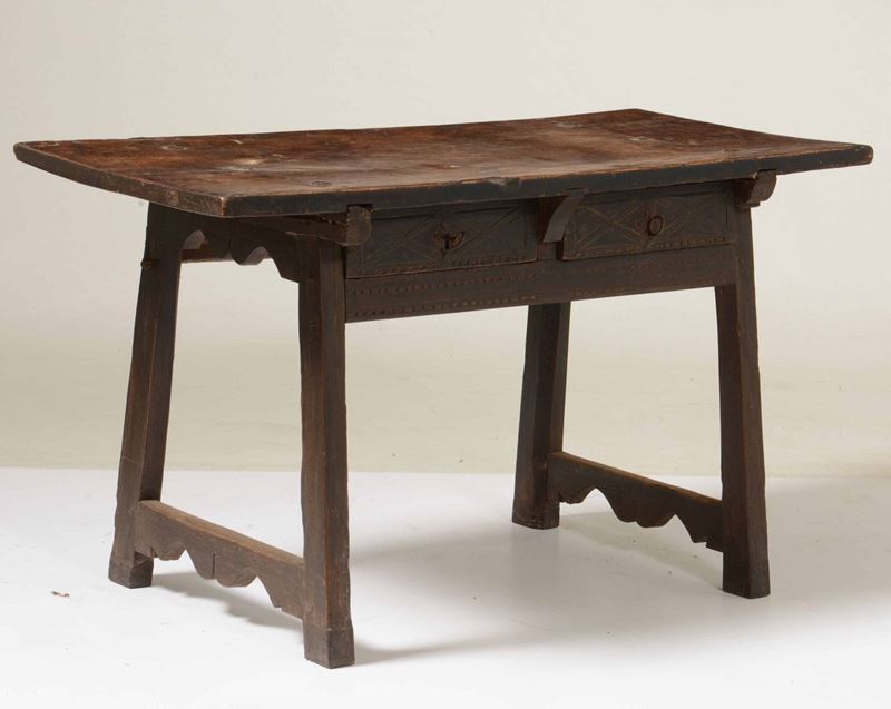 Tavolo rustico con due cassetti sulla fascia, XX secolo  - Auction Fine Art February | Cambi Time - Cambi Casa d'Aste