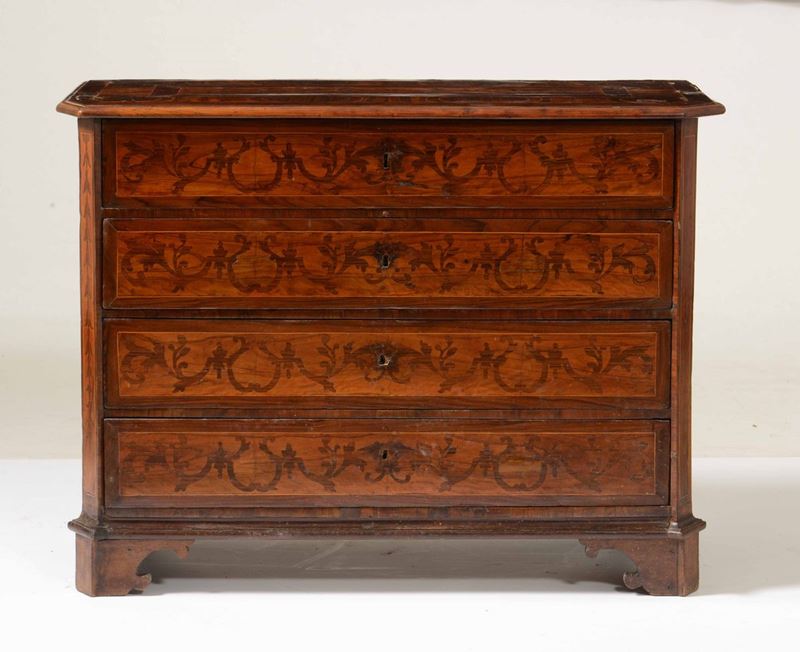 Cassettone lastronato, filettato e intarsiato, XVIII secolo  - Auction Fine Art February | Cambi Time - Cambi Casa d'Aste