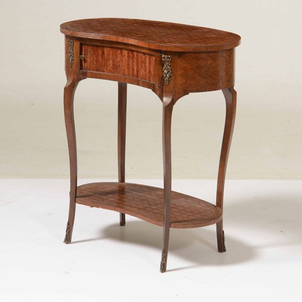 Tavolino Napoleone III intarsiato a marqueterie, XIX secolo