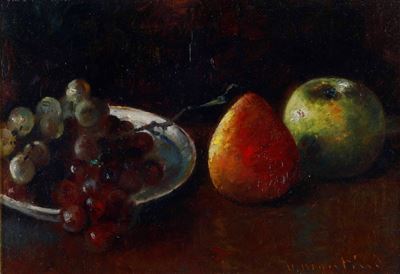 Composizione con frutta, olio su tavoletta