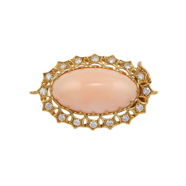 Fermezza con corallo rosa e diamanti
