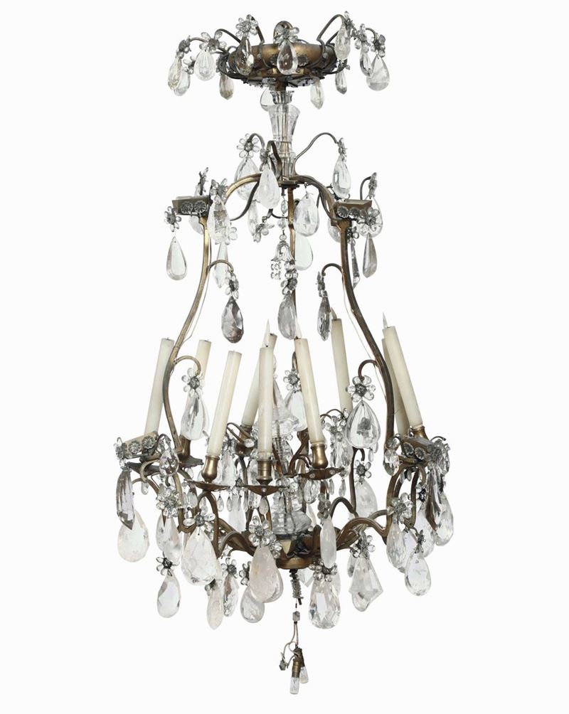 Grande lampadario a dieci luci in bronzo e cristallo di Rocca. XIX secolo  - Auction Italian Mansions - Cambi Casa d'Aste
