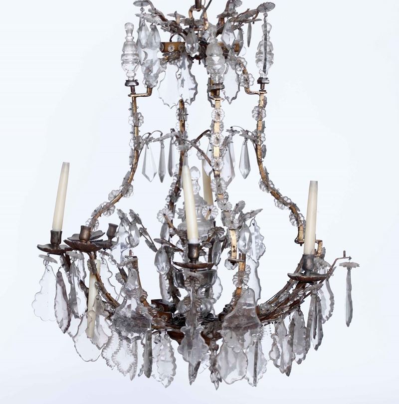 Grande lampadario in metallo e cristalli. XIX secolo  - Asta Dimore Italiane - Cambi Casa d'Aste