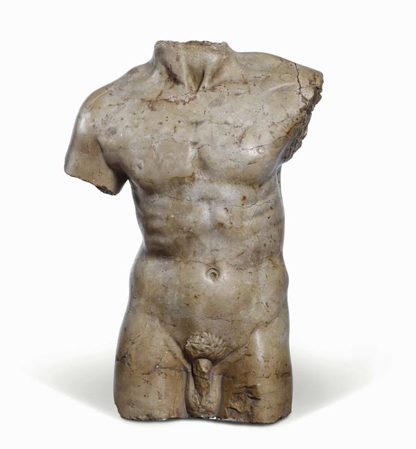 Torso virile in marmo derivato dalla classicità antica. Lapicida XX secolo