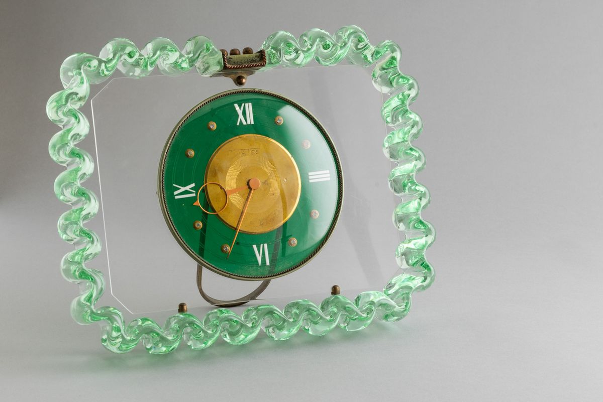 Iatos - Orologio da Scrivania 8 Giorni di Carica in Ottone Patinato, con con Cornice in Vetro di ...