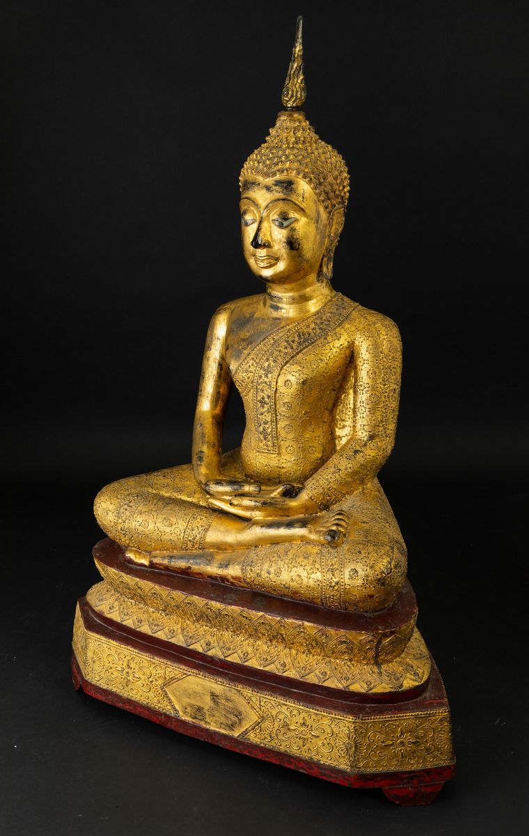 Grande Figura di Buddha Amitayus in Bronzo Dorato, Thailandia, XIX Secolo