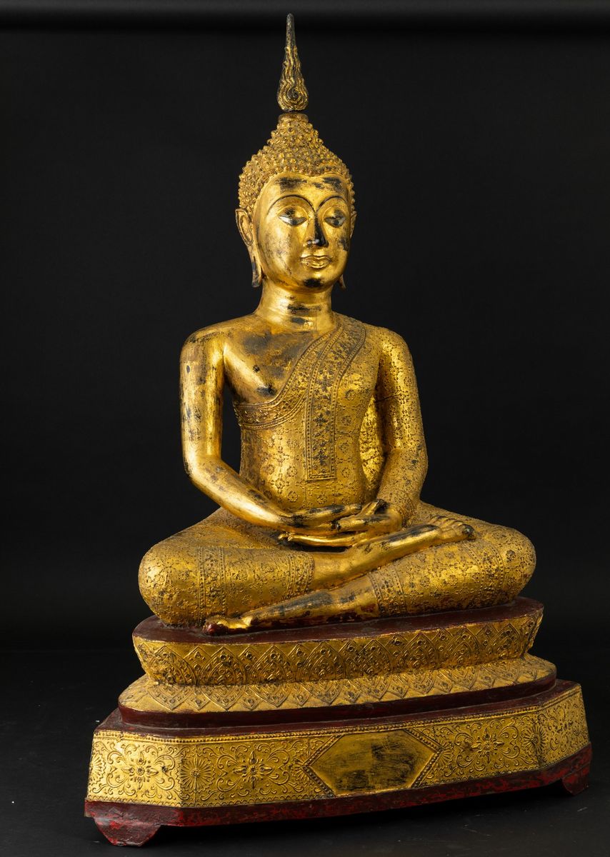 Grande Figura di Buddha Amitayus in Bronzo Dorato, Thailandia, XIX Secolo