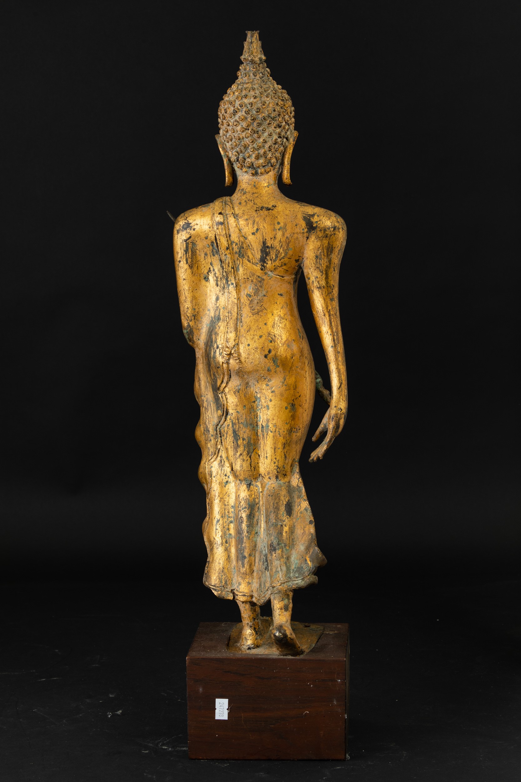Figura di Buddha Stante in Bronzo Dorato, Thailandia, Ayutthaya, XVII Secolo