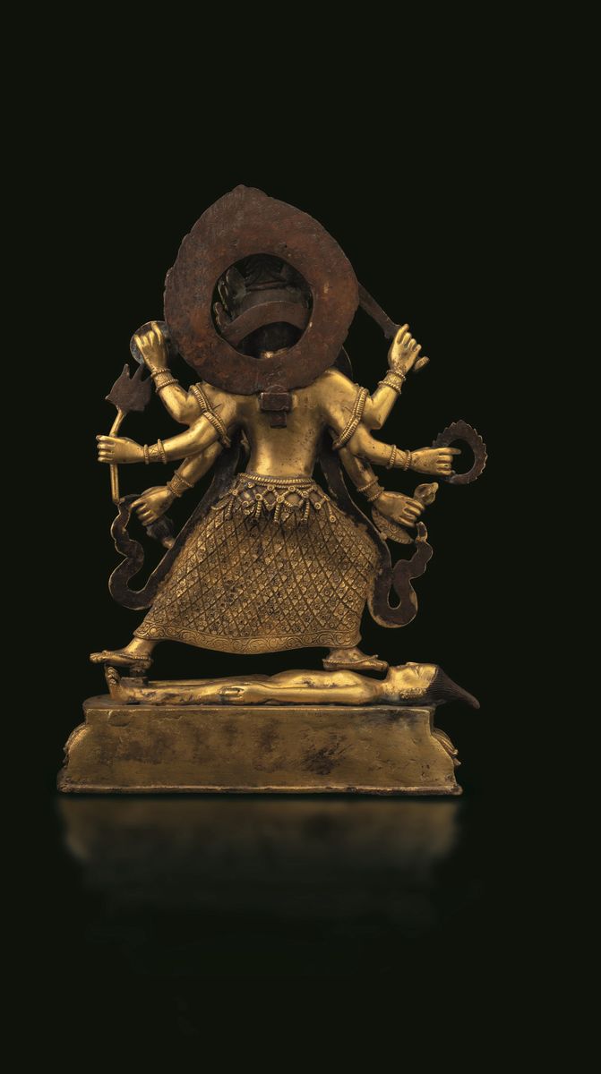 Figura di Durga Stante in Bronzo Dorato, Tibet, XVIII Secolo