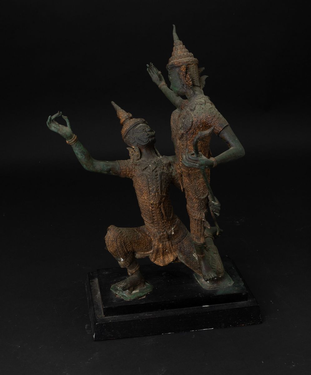 Gruppo in Bronzo con Tracce di Doratura Raffigurante Due Divinità, Indonesia, XX Secolo