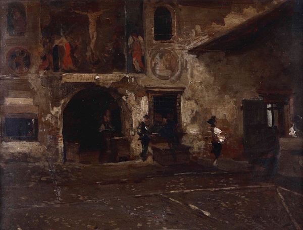 Mos&#232; Bianchi - Facciata di chiesa con affreschi