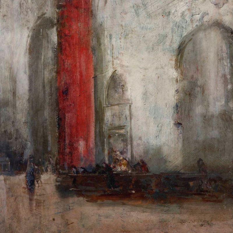 Mosè Bianchi : Interno di chiesa con pavimento rosso  - Olio su tavola - Asta Dipinti del XIX-XX secolo - Cambi Casa d'Aste