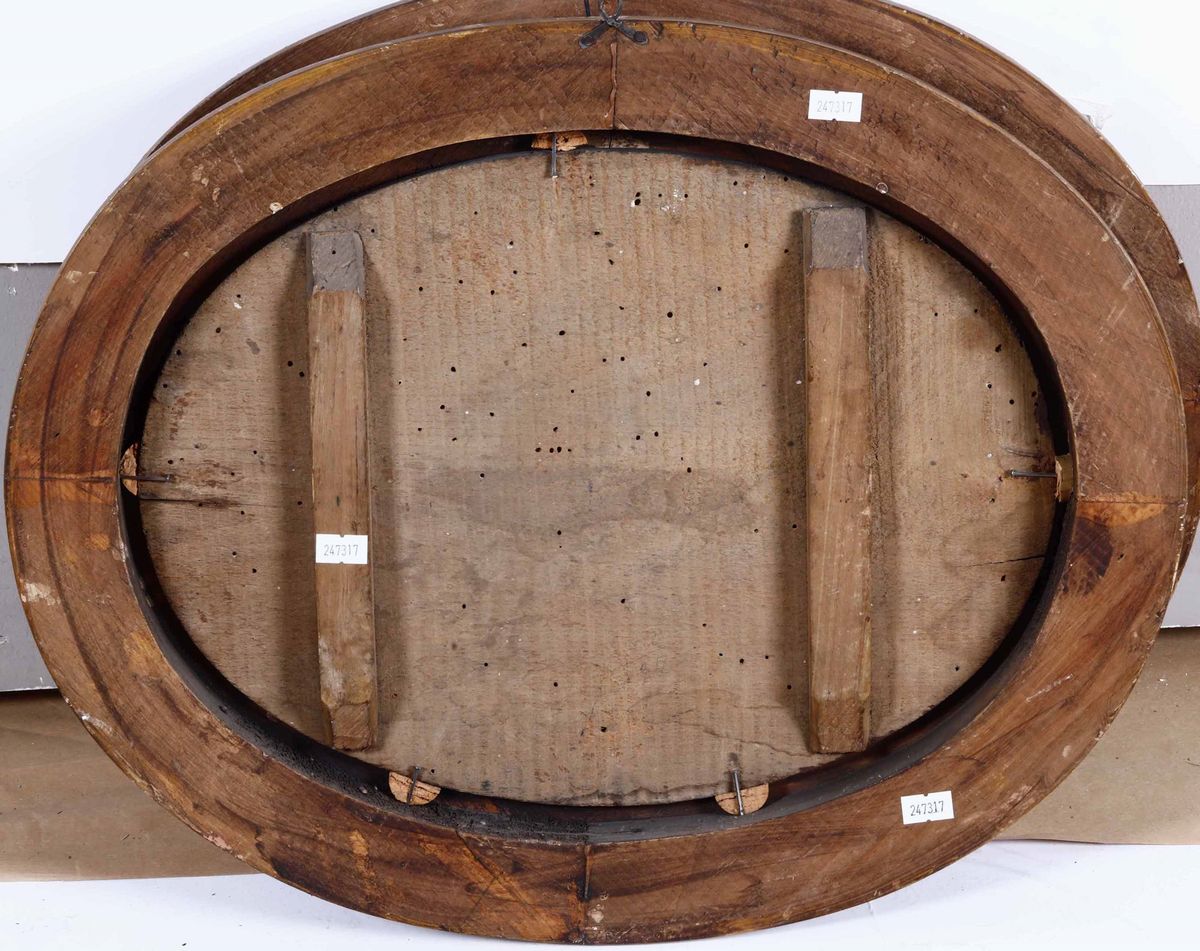 Scuola fiamminga del XVII secolo, Fuga in Egitto e Giacobbe e l'Angelo, olio su tavoletta ovale