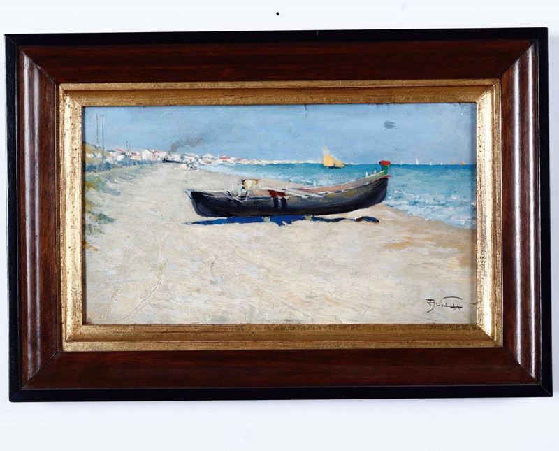 Aleandro Villa : Marina  - Olio su tavoletta - Auction 19th and 20th Century Paintings | Timed Auction - Cambi Casa d'Aste