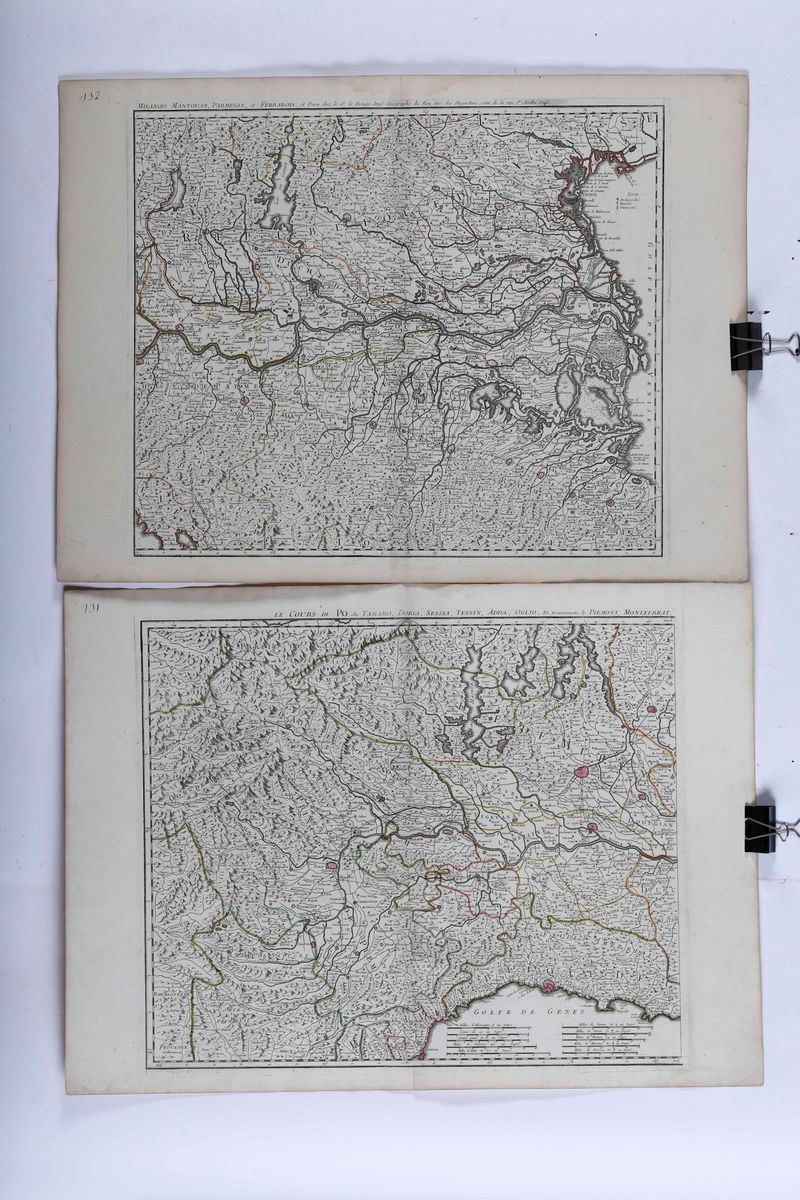 George Louis le Rouge (1740 ? 1780) Due grandi carte: Milanois, Mantouan, Parmesan, et Ferrarois...; Le cours du Po. du Tanard, Doria, Sessia... Parigi, XVIII secolo.  - Auction Timed Auction | Antique Books, Prints, Engravings and Maps - Cambi Casa d'Aste