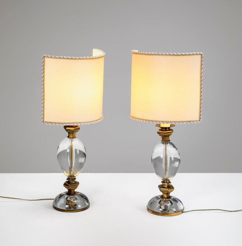 Gabriella Crespi : Two table lamps with brass structure  - Auction Fine Design - Cambi Casa d'Aste