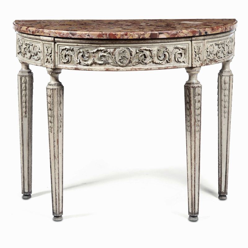 Consolle demilune in legno intagliato e laccato. XVIII secolo  - Asta Dimore Italiane - Cambi Casa d'Aste