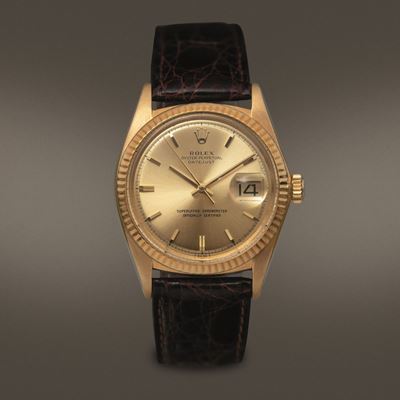 Rolex - Datejust Ref 1601 in Oro 18k con Quadrante Champagne Indici a Bastone e Cinturino in Pell...