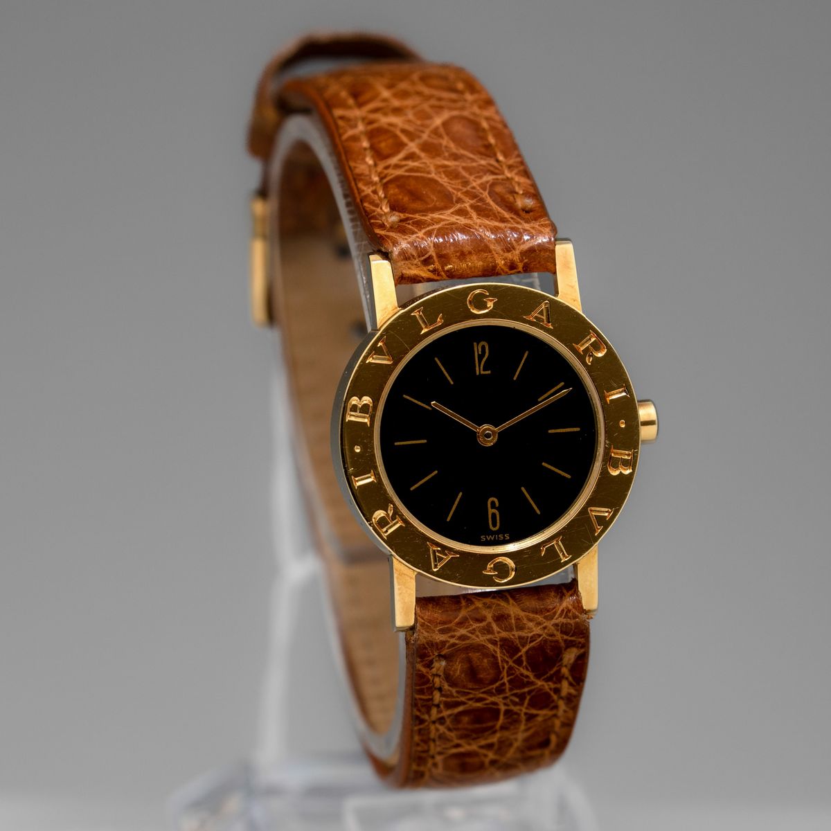 Bulgari - Lady con Cassa a Moneta in Oro 18k al Quarzo, Quadrante Nero Lucido e Sfere a Bastone