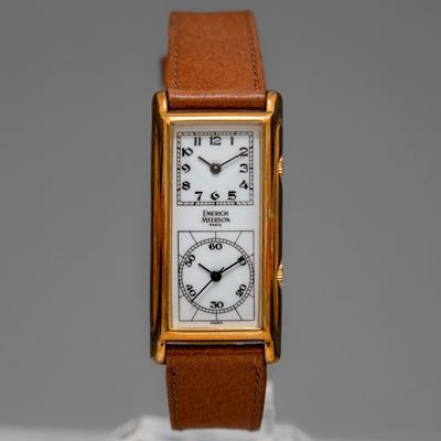 Emrich Meerson - Orologio da Polso Laminato al Quarzo Dual Time con Quadrante Bianco e Numeri Ara...