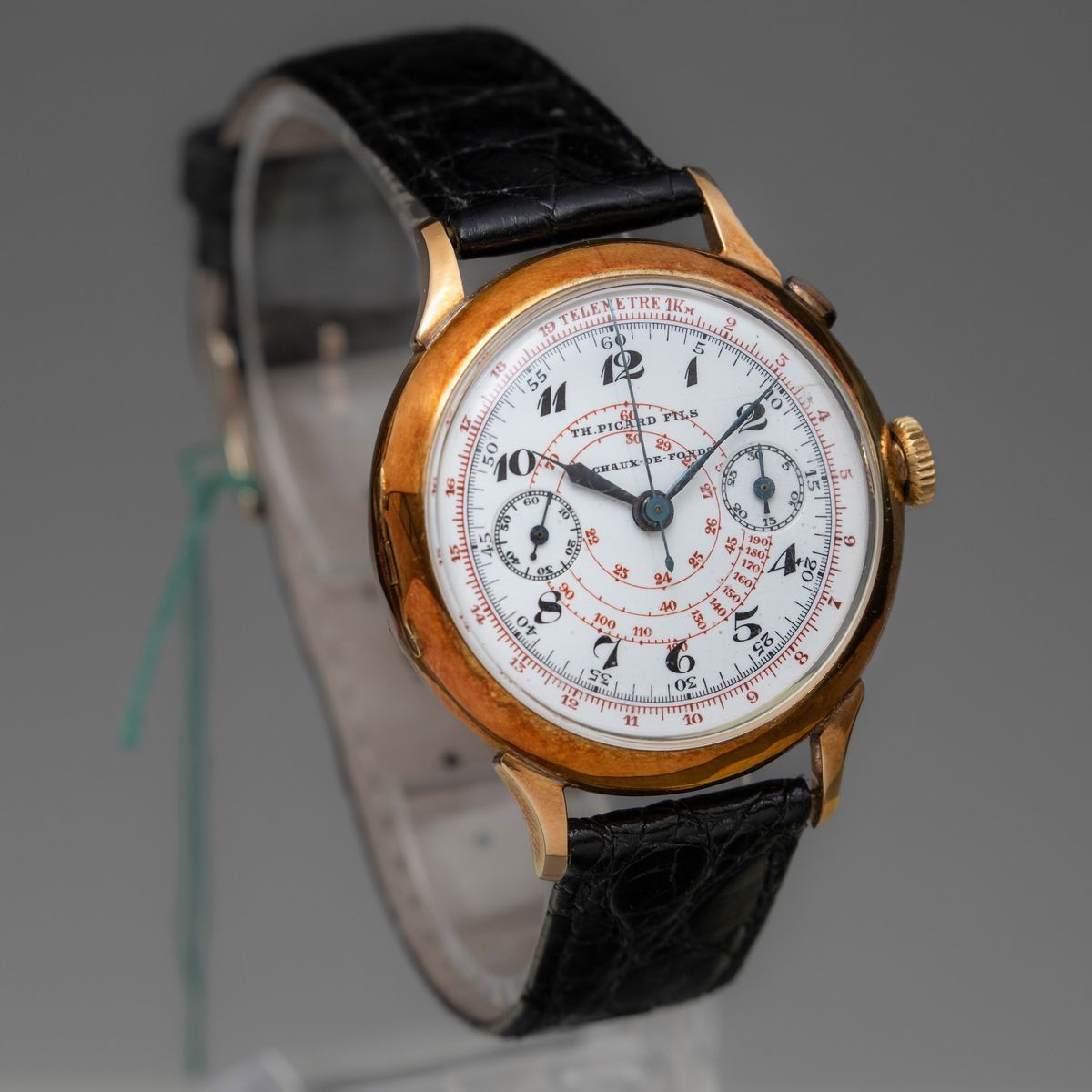 Picard & Fils - Cronografo Oversize Monopulsante in Oro 18k con Quadrante in Smalto Bianco con Nu...