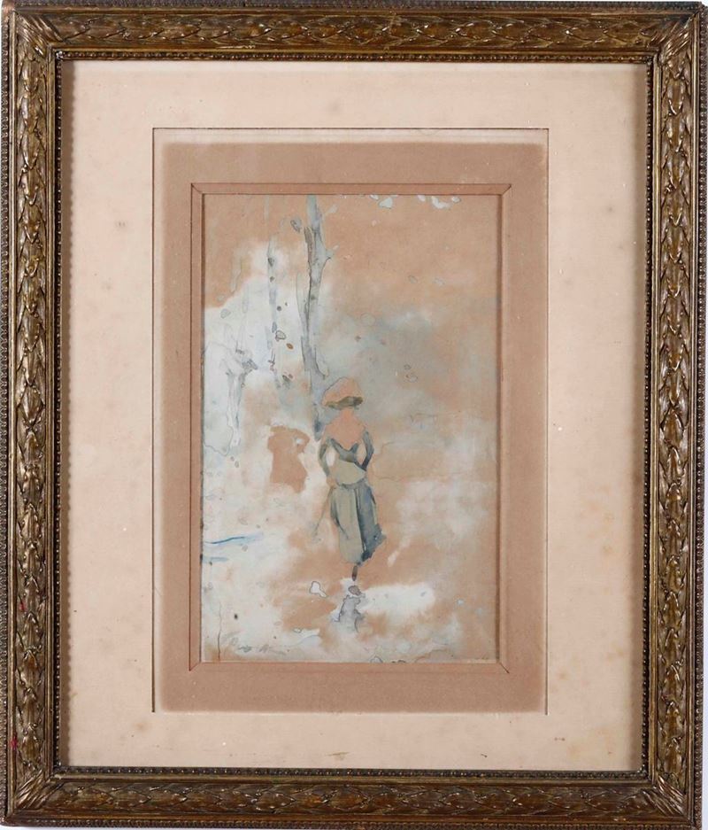 Anonimo del XX secolo Figura  - Acquerello su carta con passepartout - Auction 19th Century Paintings - Cambi Casa d'Aste