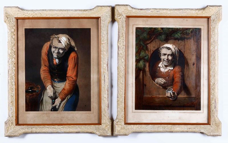Due acquatinte litografiche a colori  - Auction Antique April | Cambi Time - Cambi Casa d'Aste