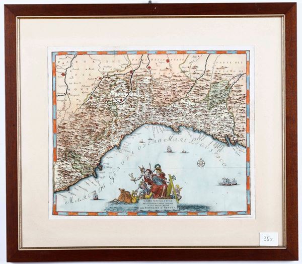 Carta geografica del governo della Liguria Fine secolo XVIII. Bella coloritura moderna