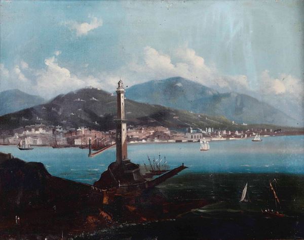 Pittore del XIX-XX secolo Coppia di vedute di Genova