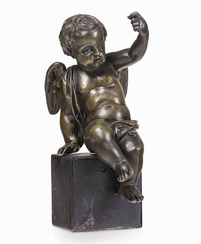 Putto. Bronzo Fuso, Cesellato e Patinato. Fonditore Barocco del XVII Secolo