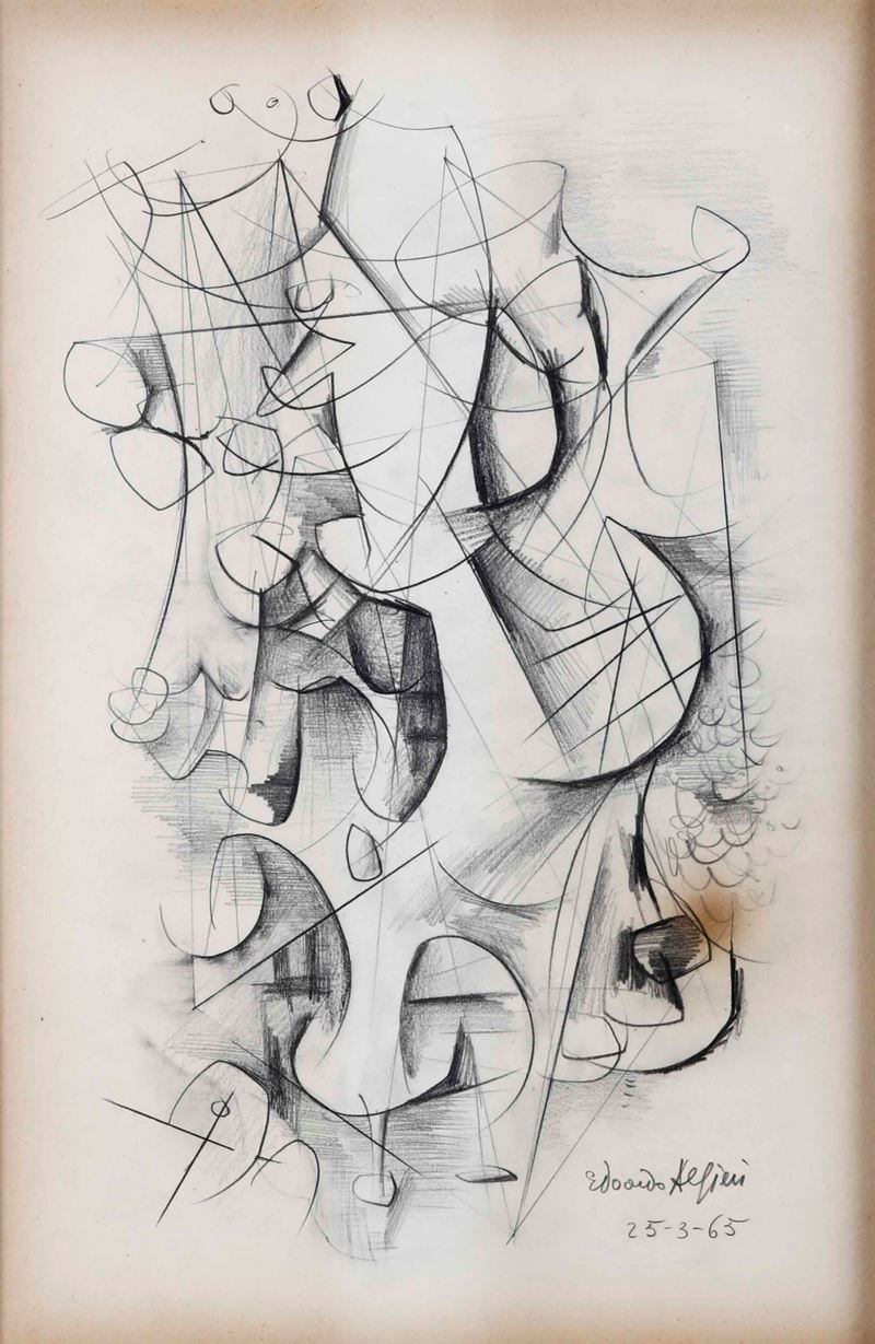 Edoardo Alfieri : Senza titolo  (1965)  - tecnica mista su carta - Auction From the 19th century to contemporary art - Cambi Casa d'Aste