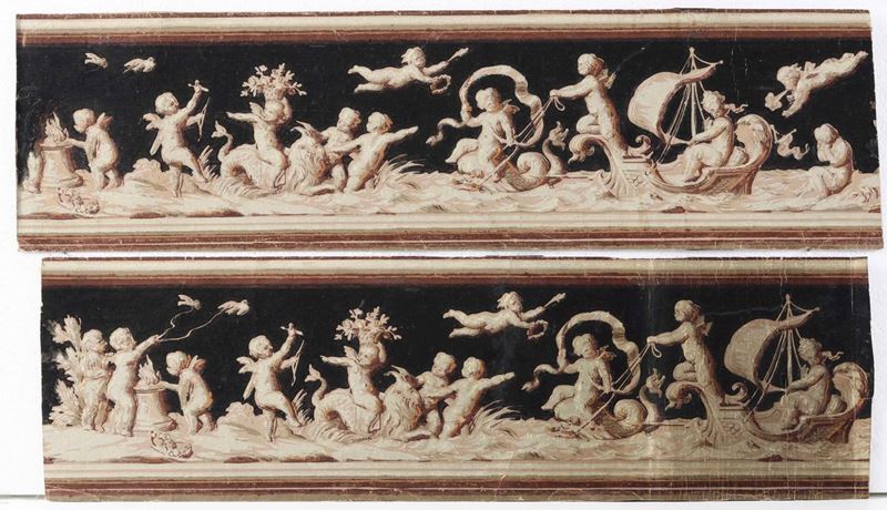 Scuola del XVIII secolo Giochi di putti  - tempera su carta applicata su tela - Asta Dipinti Antichi - Cambi Casa d'Aste