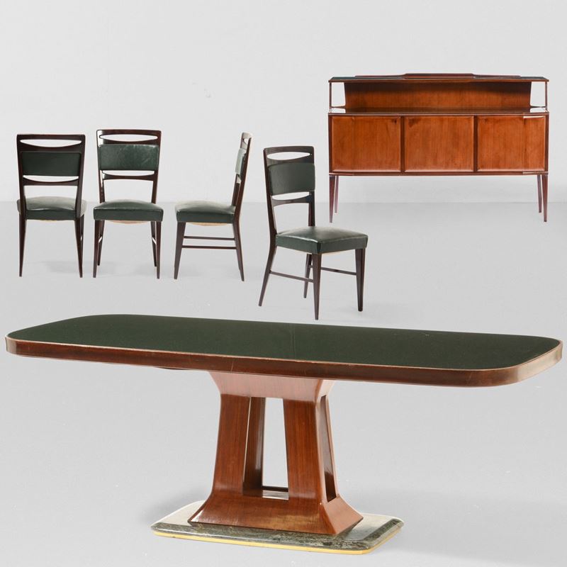 Set di tavolo, 8 sedie e credenza.  - Auction Design Lab - Cambi Casa d'Aste