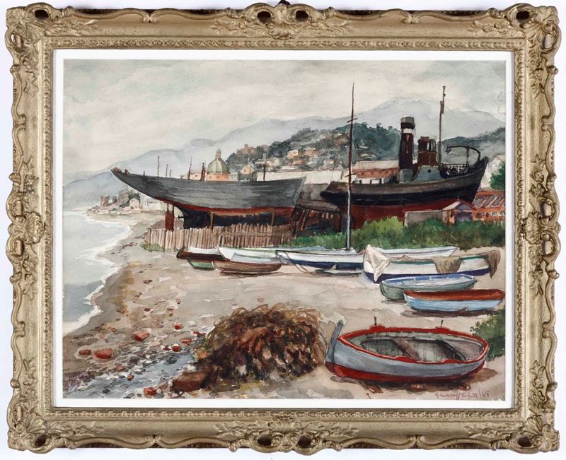 Giuseppe Calvi (1895-1983) Cantiere di Multedo (Pegli)  - Asta Dipinti del XIX e XX secolo | Cambi Time - Cambi Casa d'Aste