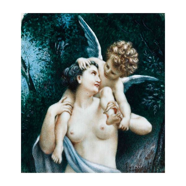 Piccola miniatura Arnaldo Guibazzi Venere con Eros sulle spalle