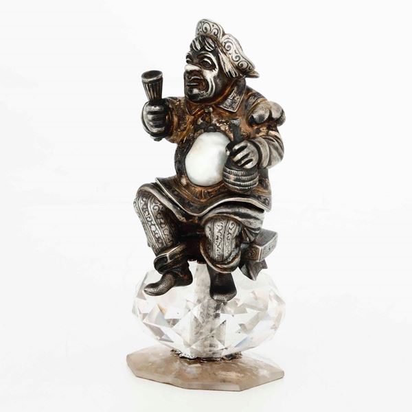 Porta incenso a forma di personaggio popolare in argento e madreperla, Germania XIX secolo