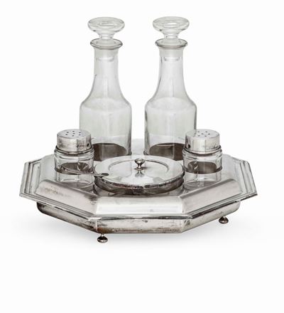 Set da Condimento in Argento 925 e Vetro. Tiffany & Co Studios New York, XX Secolo