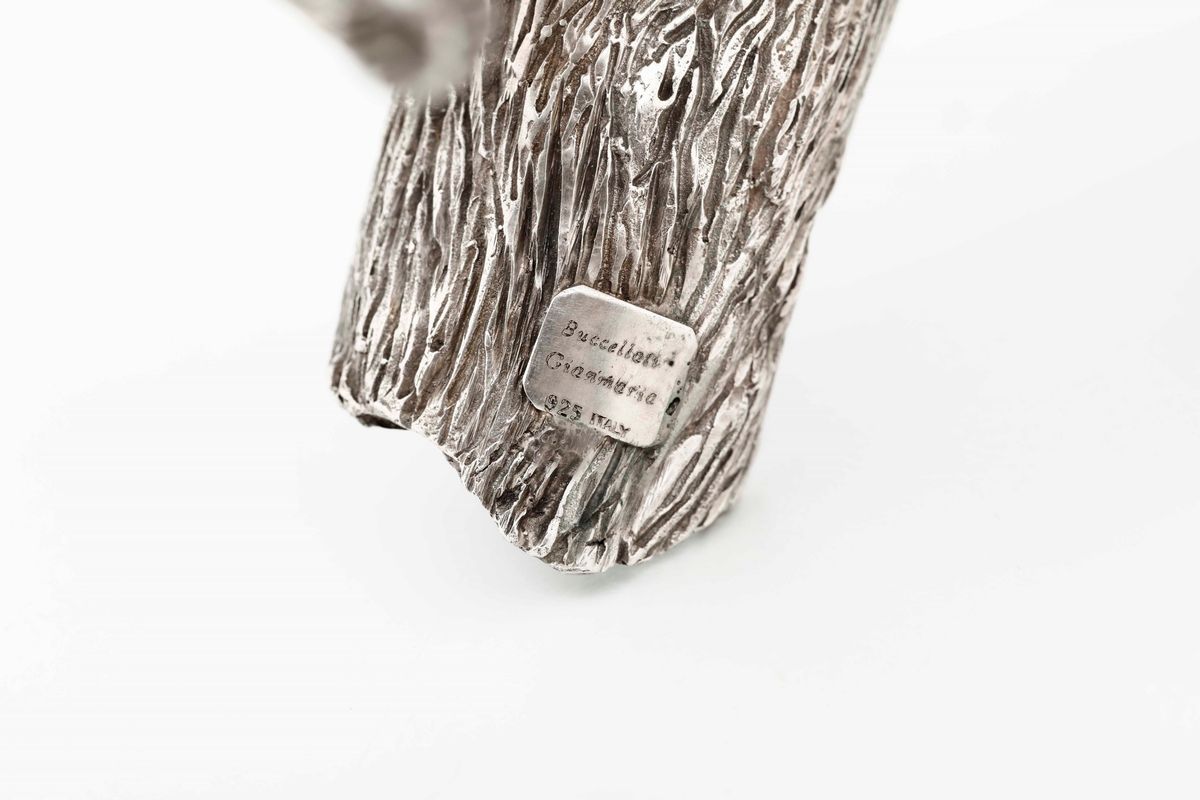 Coppia di Passeri su Ramo in Argento 925. Targhetta Gianmaria Buccellati Italy. Italia, XX Secolo