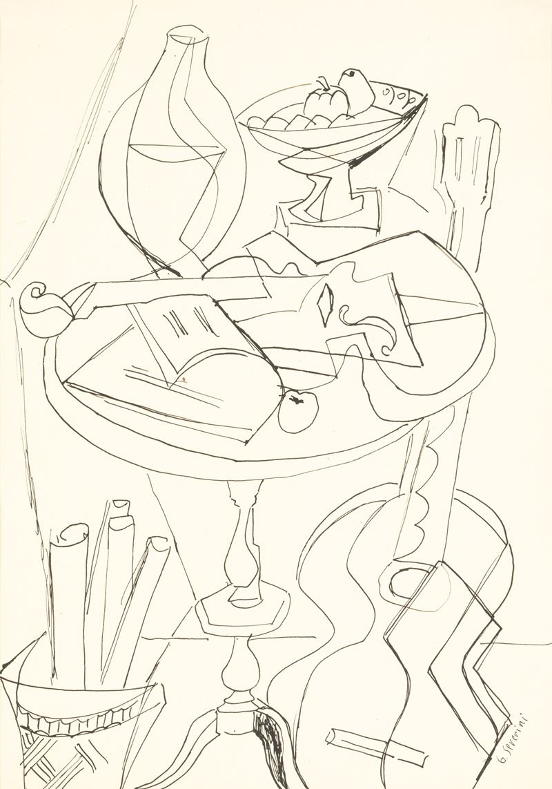 Gino Severini - Natura Morta con Violino e Chitarra Poggiata in Terra
