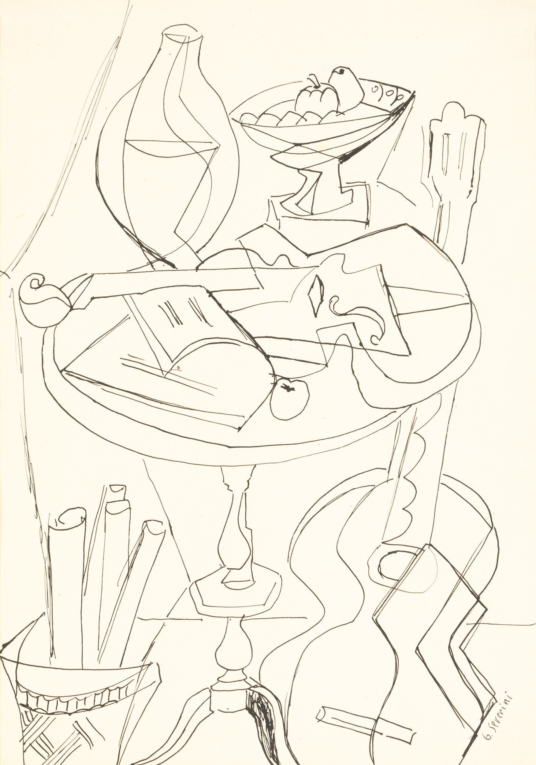 Gino Severini - Natura Morta con Violino e Chitarra Poggiata in Terra