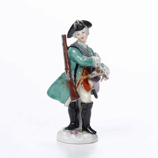 Figurina in miniatura di cacciatore Meissen, seconda metà del XX secolo