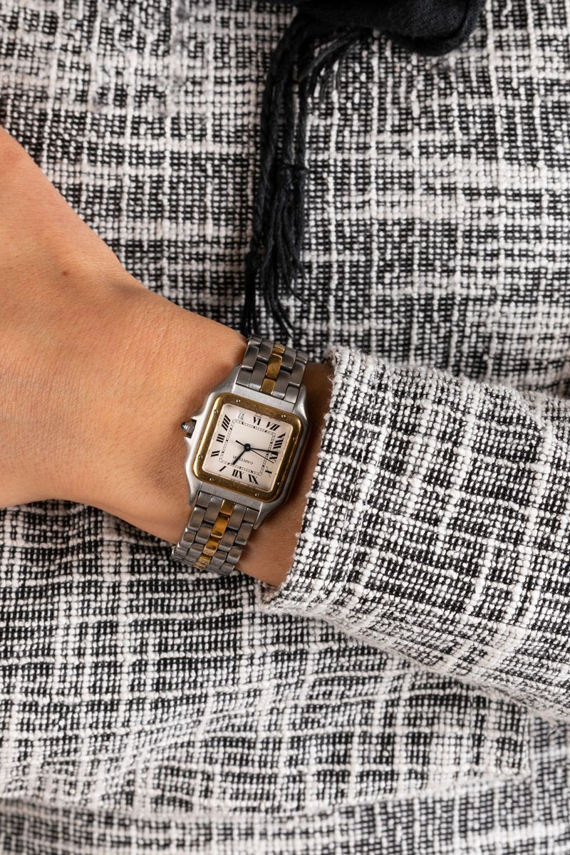 Cartier - Elegante Panthere Acciaio e Oro Monofilo al Quarzo con Datario Accompagnato da Astuccio...