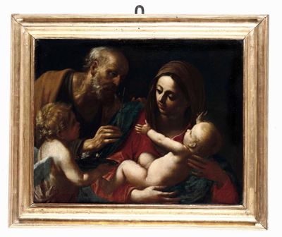 Scuola Romana del XVII Secolo Sacra Famiglia con Angelo
