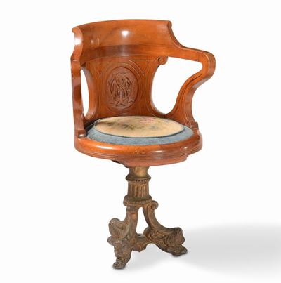 Poltrona Girevole in Legno con Base in Antimonio, XIX Secolo