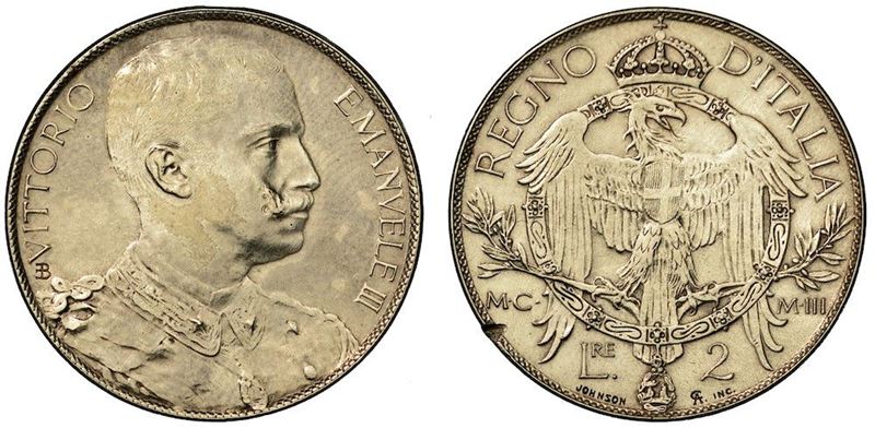 REGNO D'ITALIA. VITTORIO EMANUELE III DI SAVOIA, 1900-1946. Prova del 2 Lire Johnson 1903.  - Auction Numismatics - Cambi Casa d'Aste