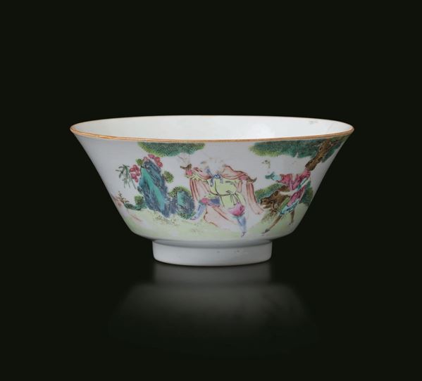 Bowl in porcellana raffigurante paesaggio con figure, Cina, Dinastia Qing, XIX secolo