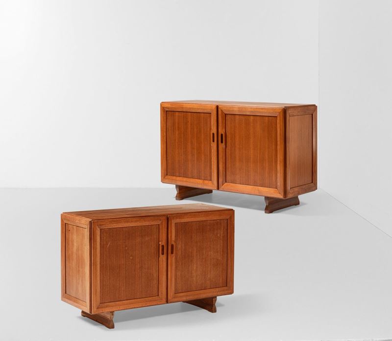 Franco Albini : Coppia di mobili contenitori mod. MB15 con struttura, sostegni e piano in legno.  - Auction Design - Cambi Casa d'Aste